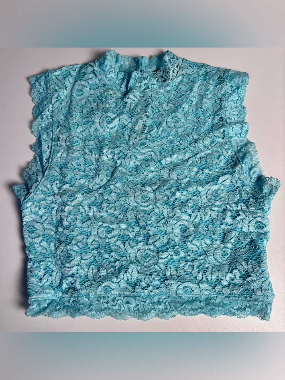 Y2K bebe Aqua Blue Lace Sleeveless Mock Neck Crop Top